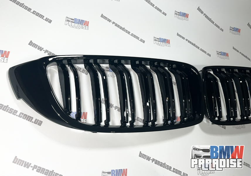 Подвійні ніздрі в М стилі для БМВ 4 Series F32 F33 F36 F80 F82 Чорний глянець 322-100 фото