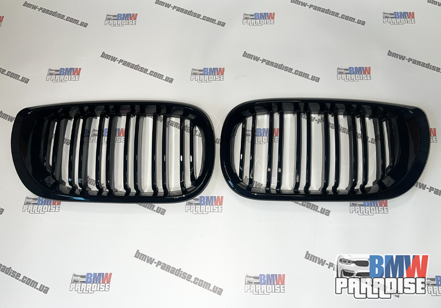 Двойная решетка радиатора "гриль" для BMW E46 2002-2005 седан Черный глянец 322-16 фото