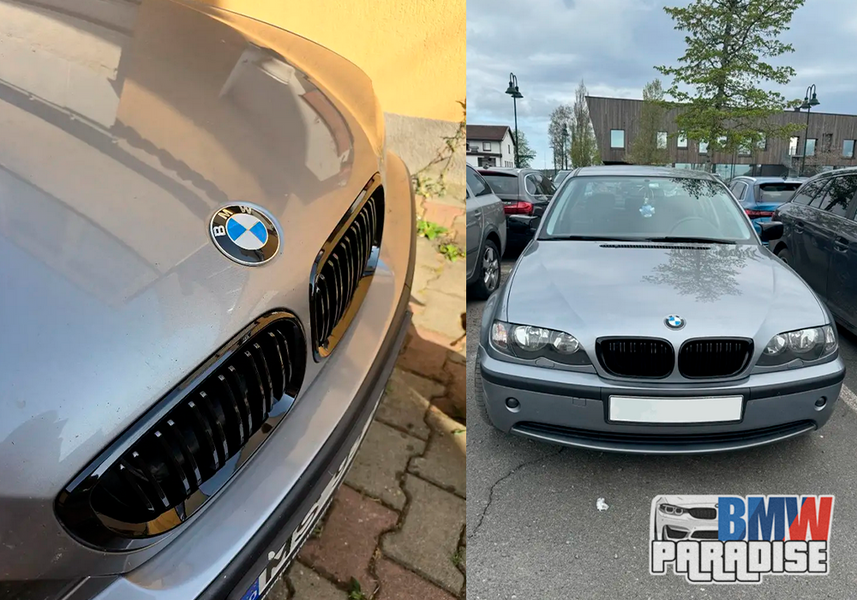 Двойная решетка радиатора "гриль" для BMW E46 2002-2005 седан Черный глянец 322-16 фото