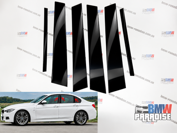 Декоративные накладки на стойки дверей BMW 3 Series F30 Sedan 2012&ndash;2018 черный глянец, комплект 6 шт. 322-340 фото
